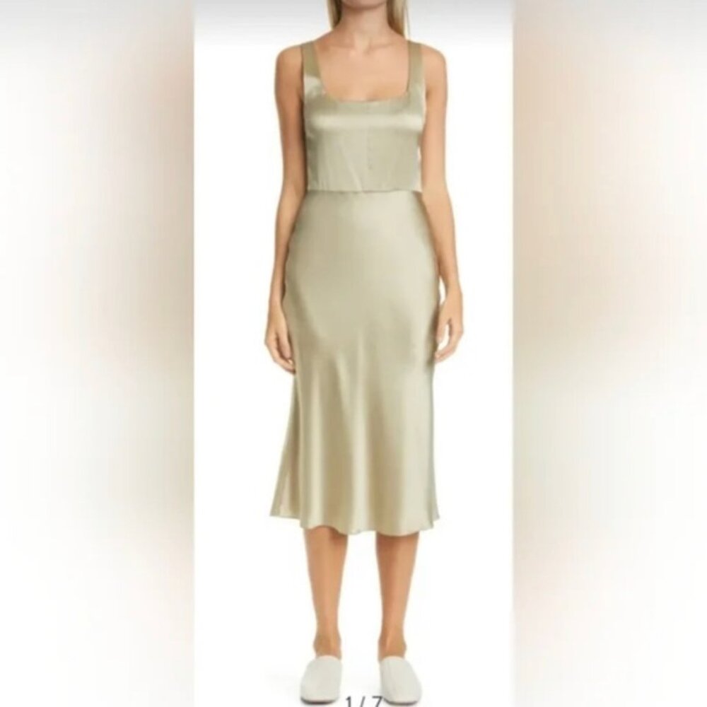 VINCE Satin Midi Slip Dress in Sepia NWT